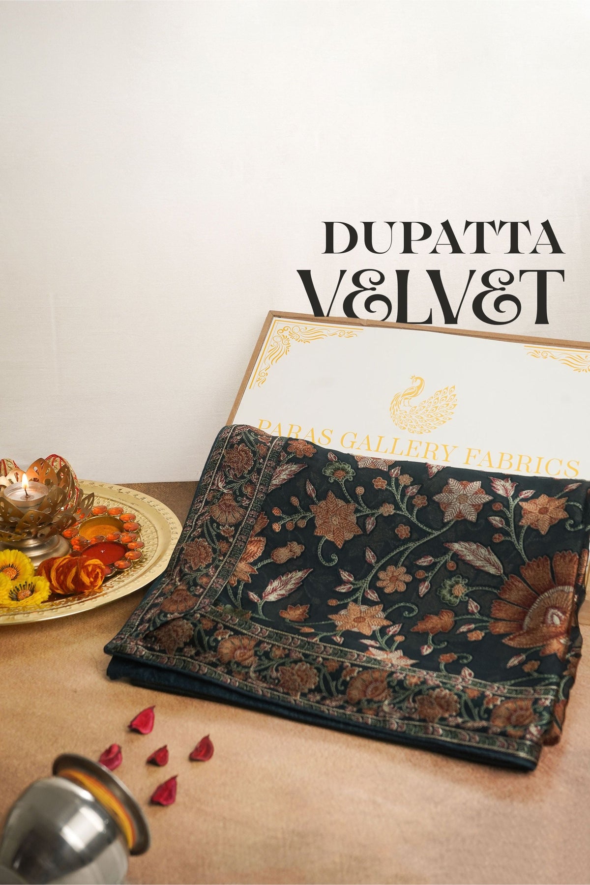 Bottle Green Velvet Brasso Dupatta All Over Abstract Work 24841