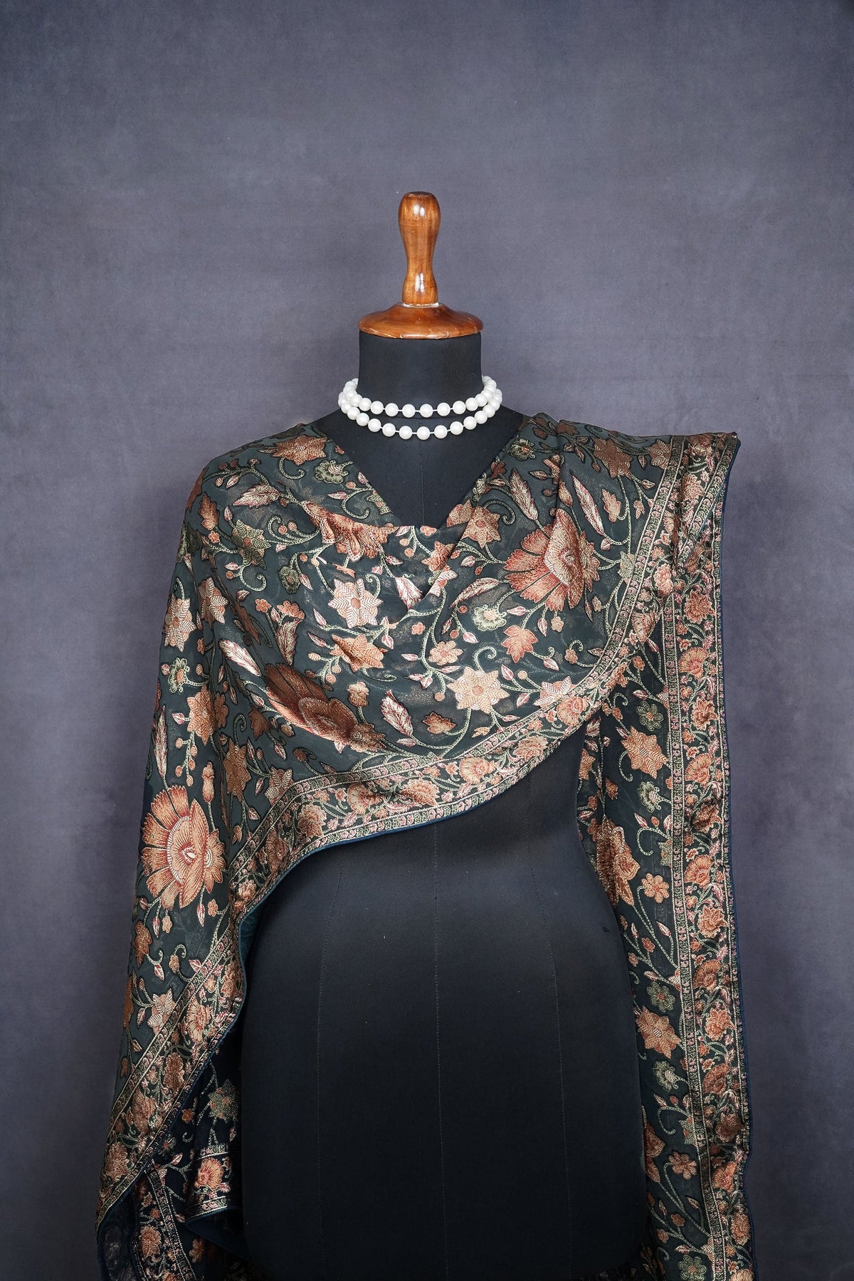 Bottle Green Velvet Brasso Dupatta All Over Abstract Work 24841