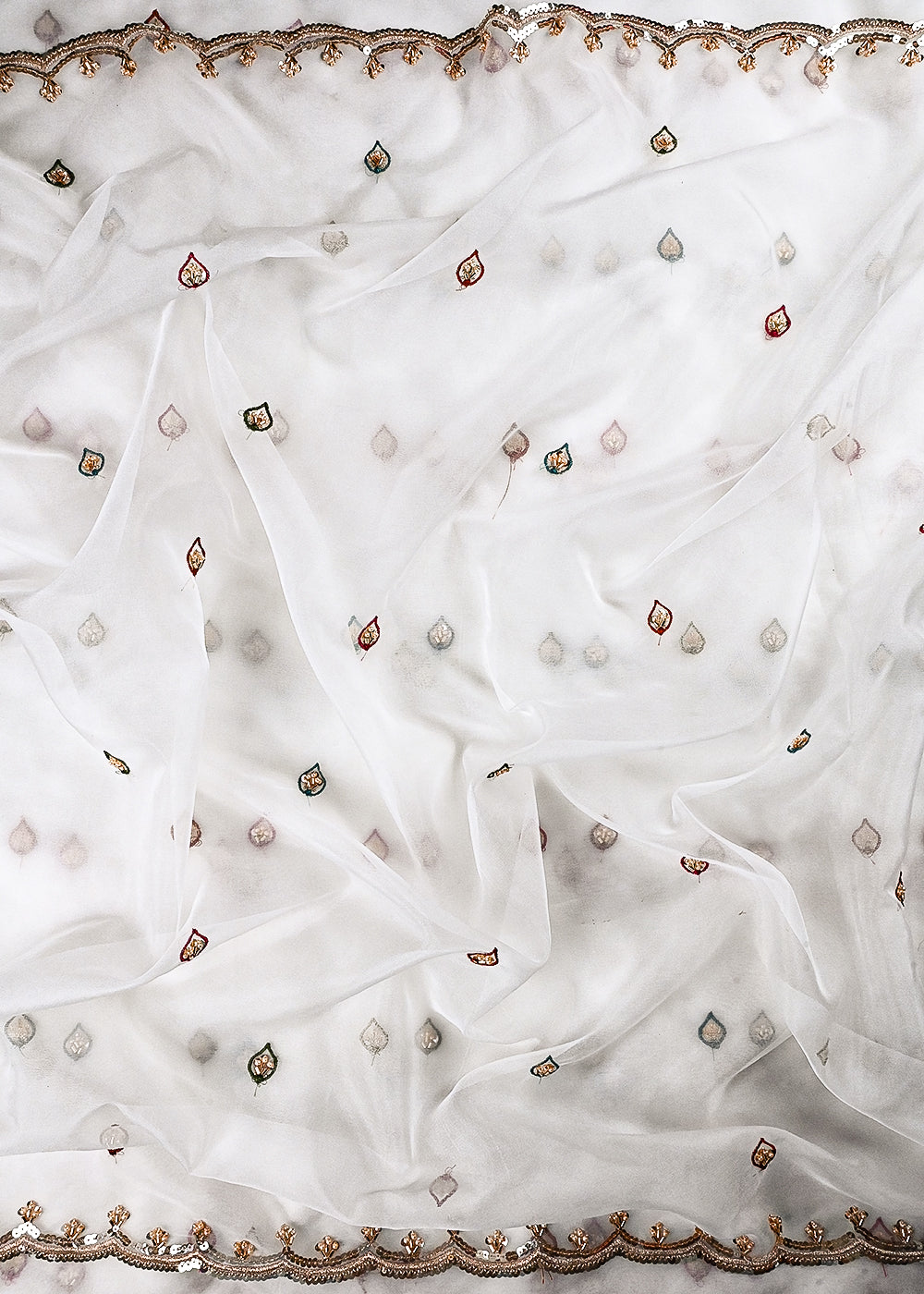 White Dyeable Crepe Fabric With All Over Zari, Sequins And Katdana Work 24843