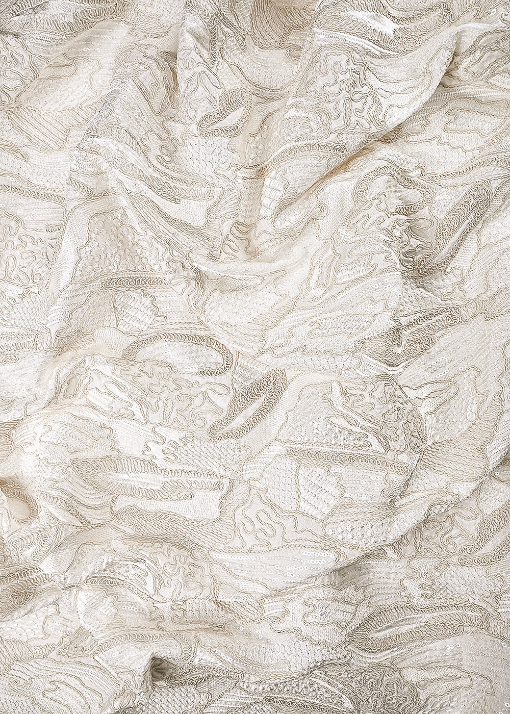 White Dyeable Silk Fabric With All Over Thread And Sequins Work 24847