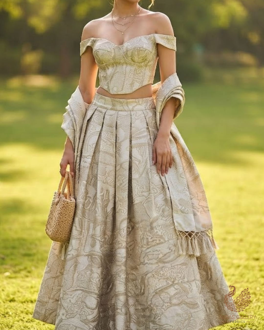 White Dyeable Silk Fabric With All Over Thread And Sequins Work 24847