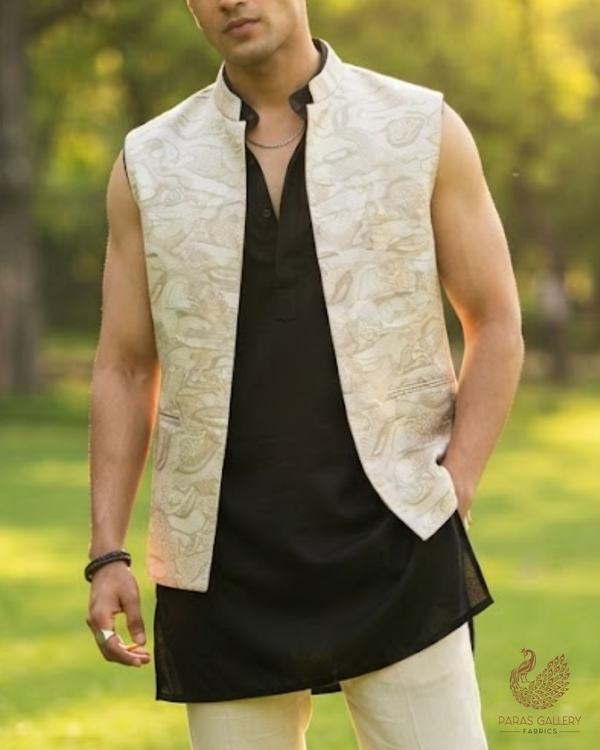 White Dyeable Silk Fabric With All Over Thread And Sequins Work 24847
