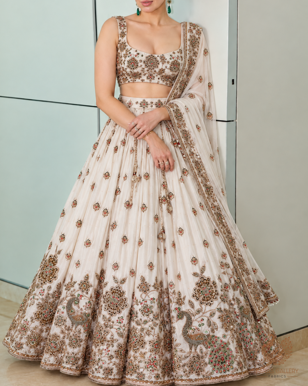 White Dyeable Crepe Fabric With All Over Zari, Sequins And Katdana Work With One Side Border 24849