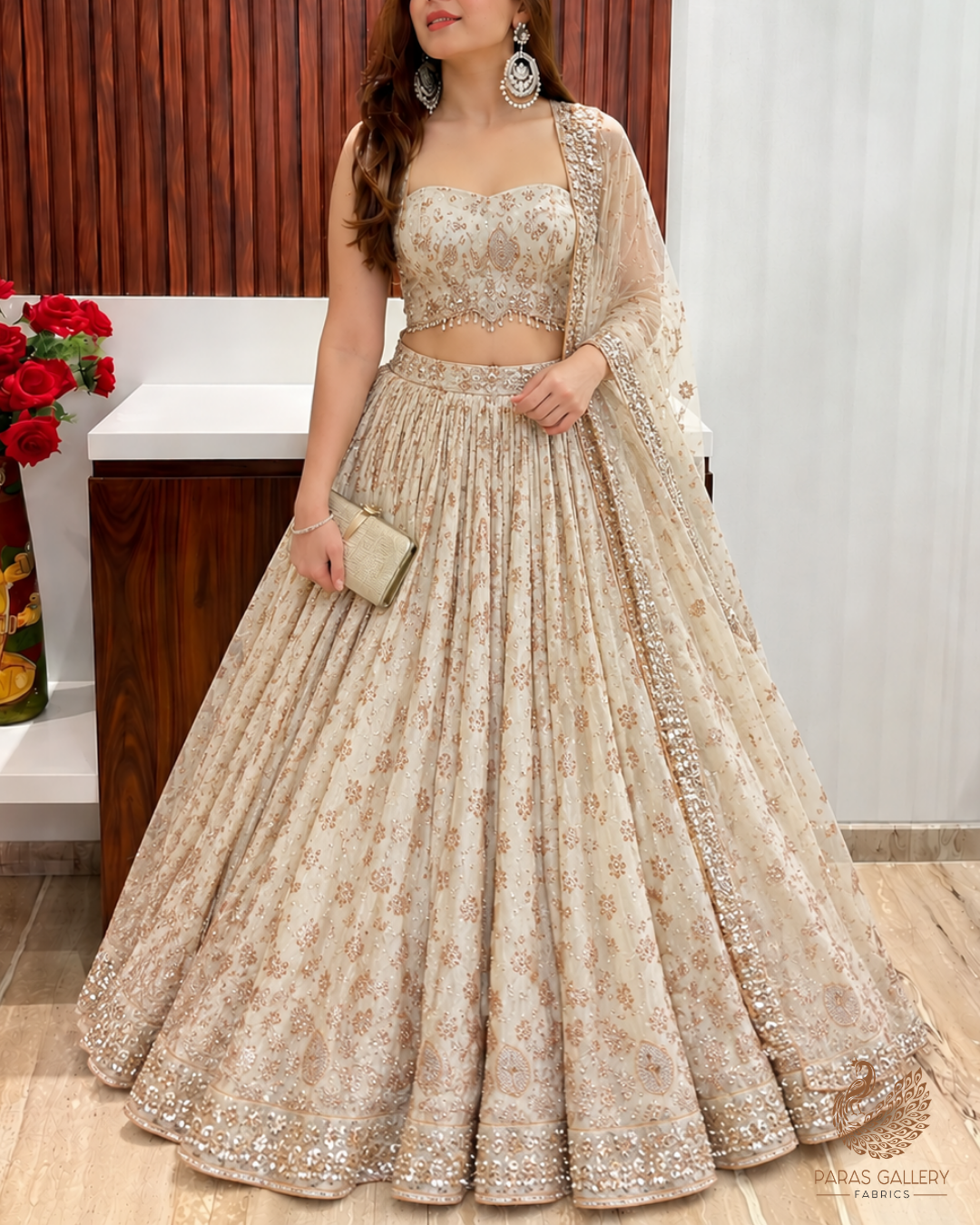 Golden Dyeable Tissue Fabric With All Over Zari And Katdana Work With One Side Heavy Border 24850