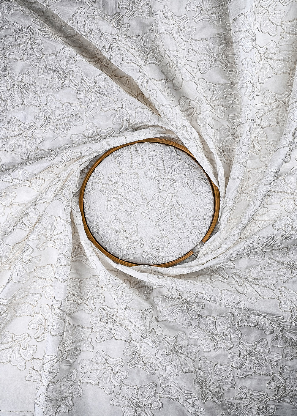 White Dyeable Silk Fabric With All Over Thread And Sequins Work 24852