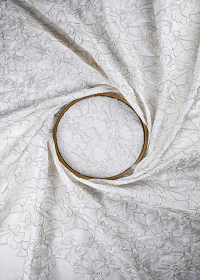 White Dyeable Silk Fabric With All Over Thread And Sequins Work 24852