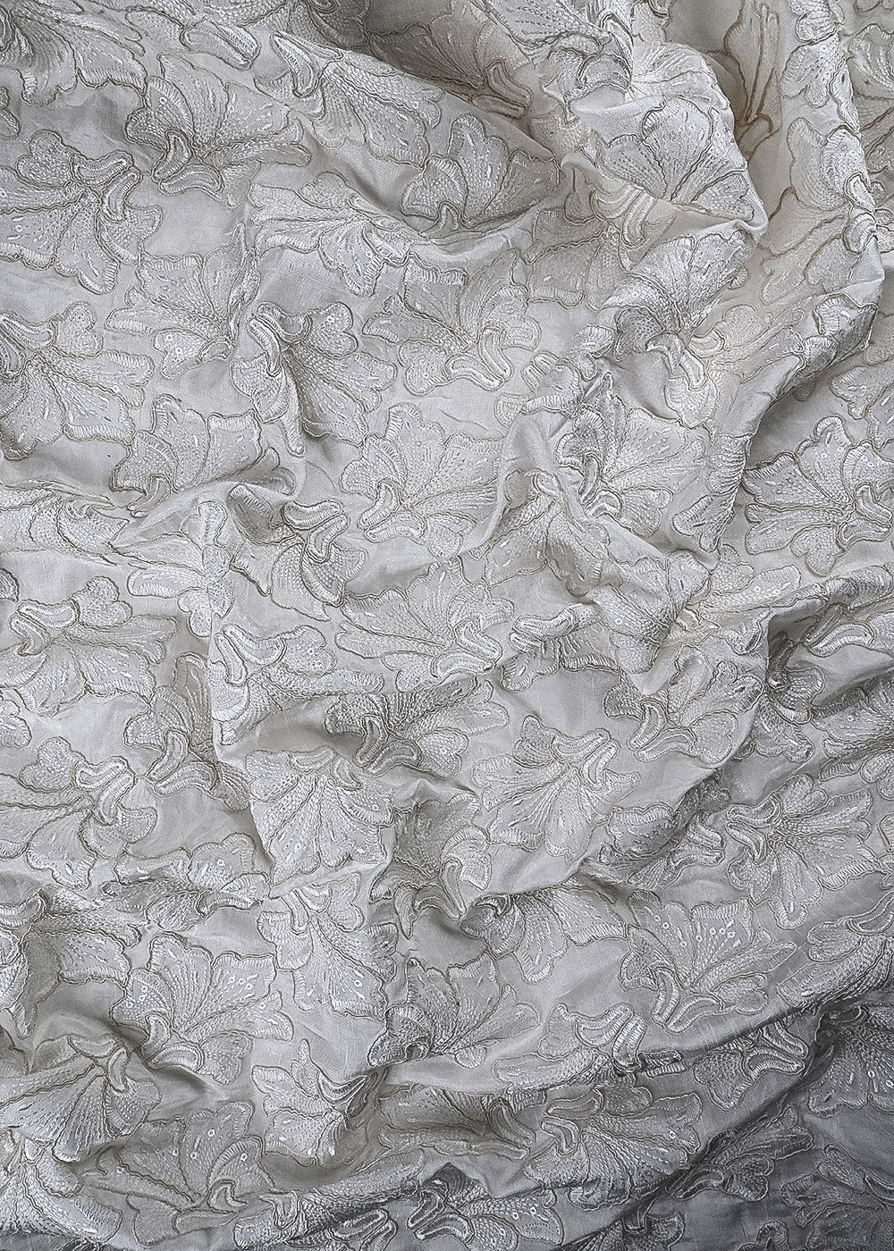 White Dyeable Silk Fabric With All Over Thread And Sequins Work 24852