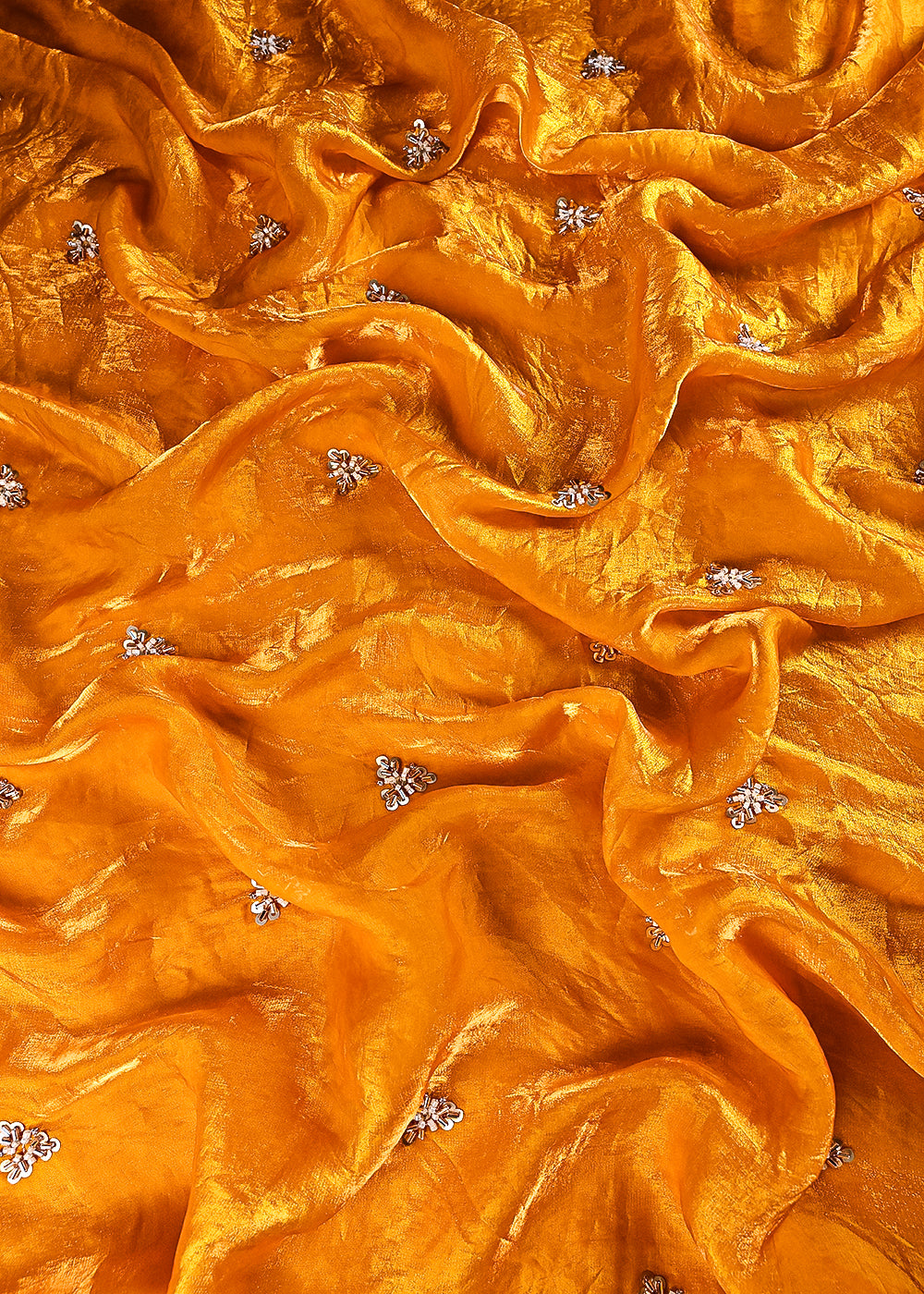 Mustard Diamond Tissue Fabric With All Over Buti Of Sequins, Katdana And Bead Work 24853
