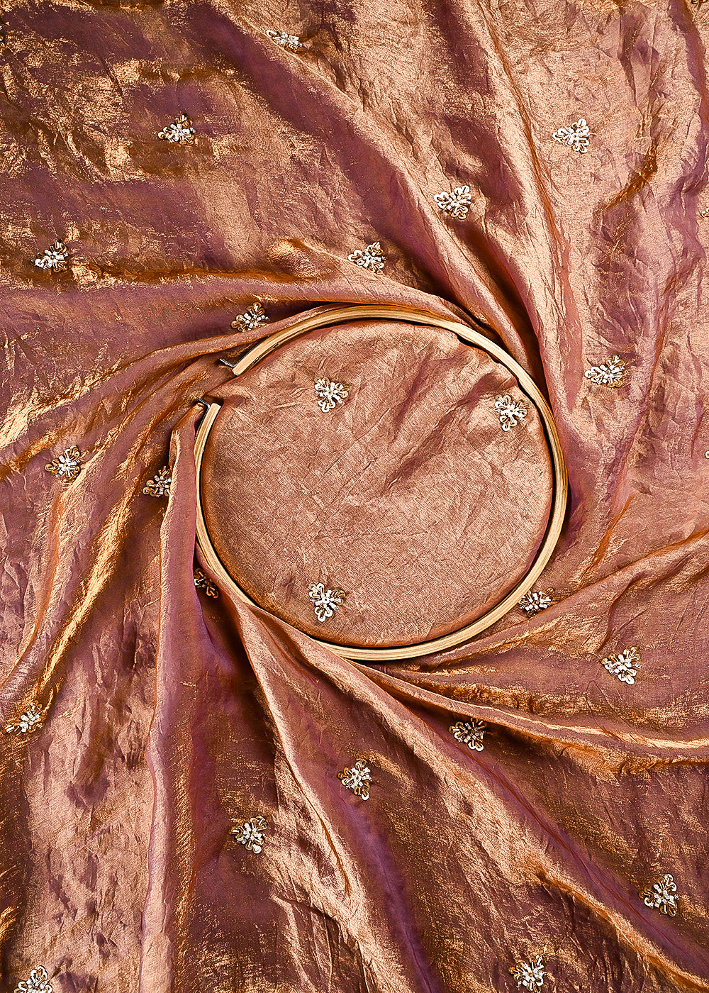 Peach Diamond Tissue Fabric With All Over Buti Of Sequins, Katdana And Bead Work 24854
