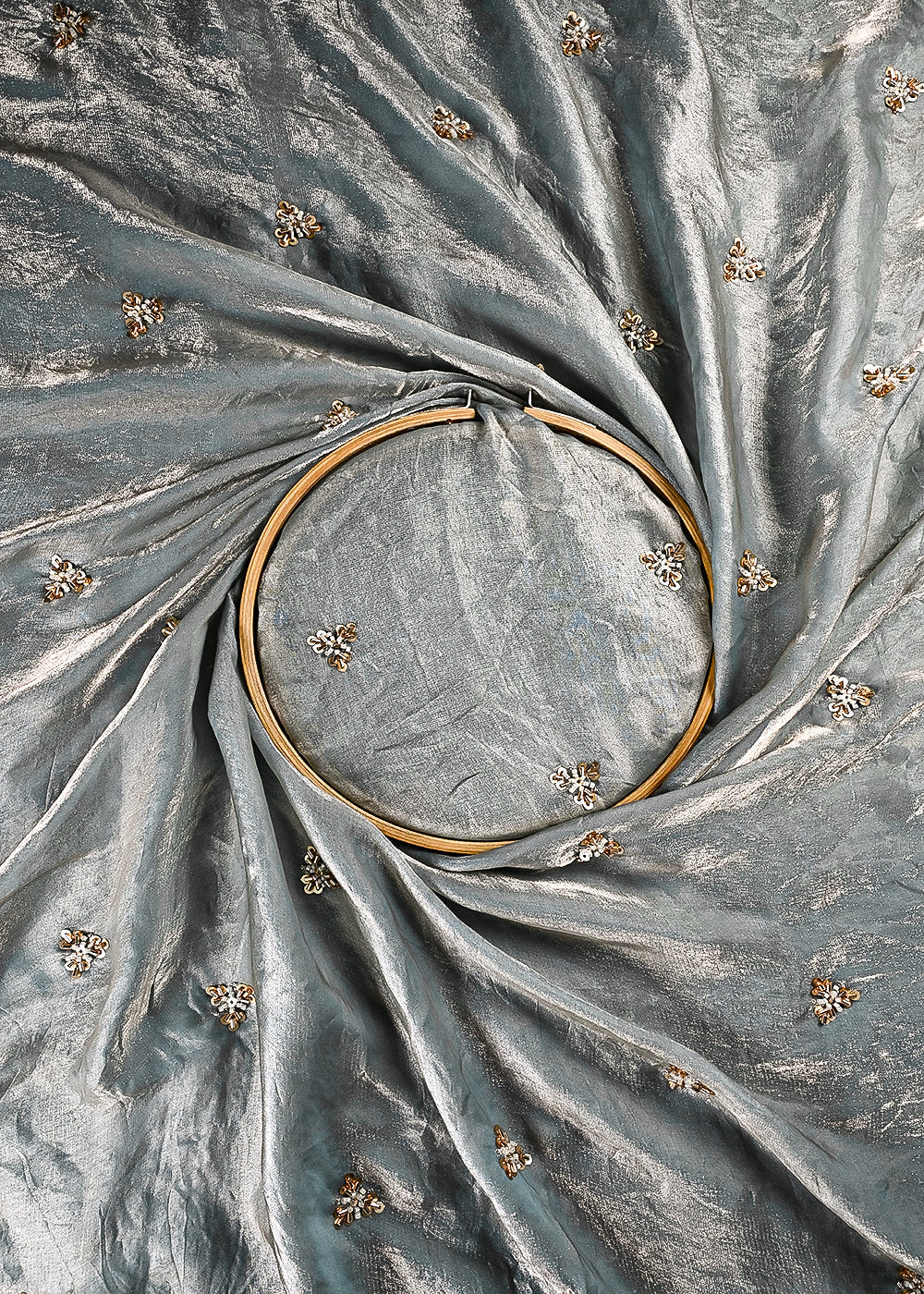 Grey Diamond Tissue Fabric With All Over Buti Of Sequins, Katdana And Bead Work 24855