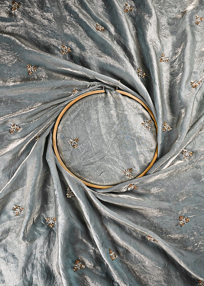 Grey Diamond Tissue Fabric With All Over Buti Of Sequins, Katdana And Bead Work 24855