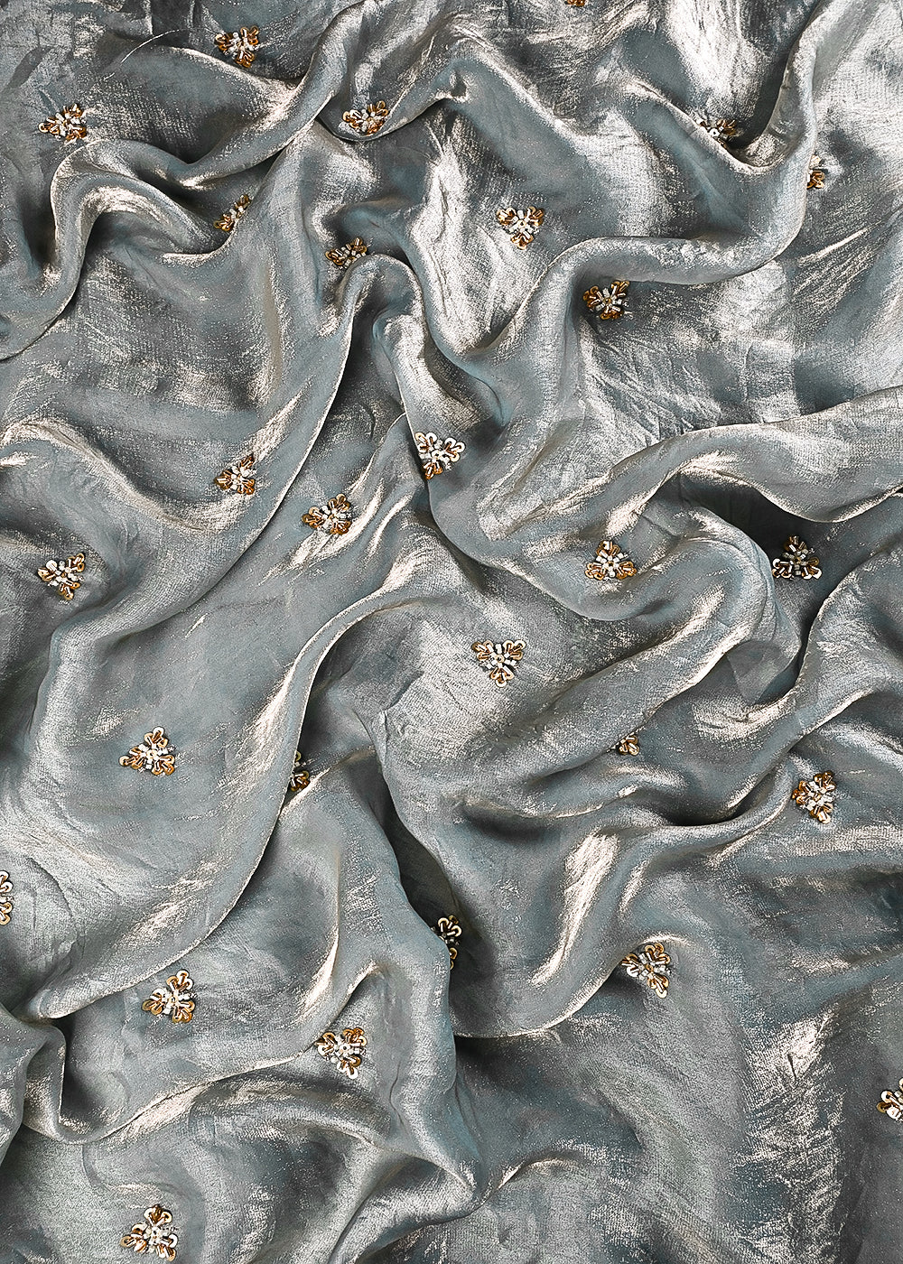 Grey Diamond Tissue Fabric With All Over Buti Of Sequins, Katdana And Bead Work 24855