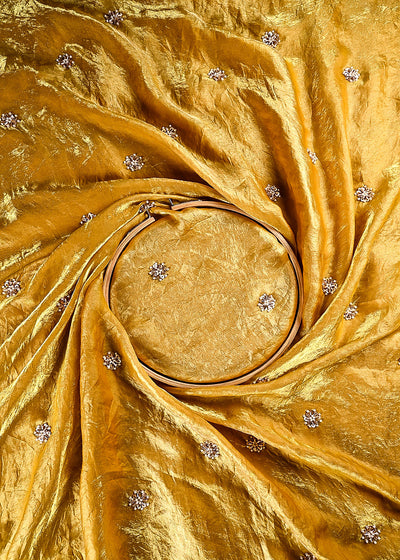 Yellow Diamond Tissue Fabric With All Over Buti Of Sequins, Katdana And Bead Work 24856