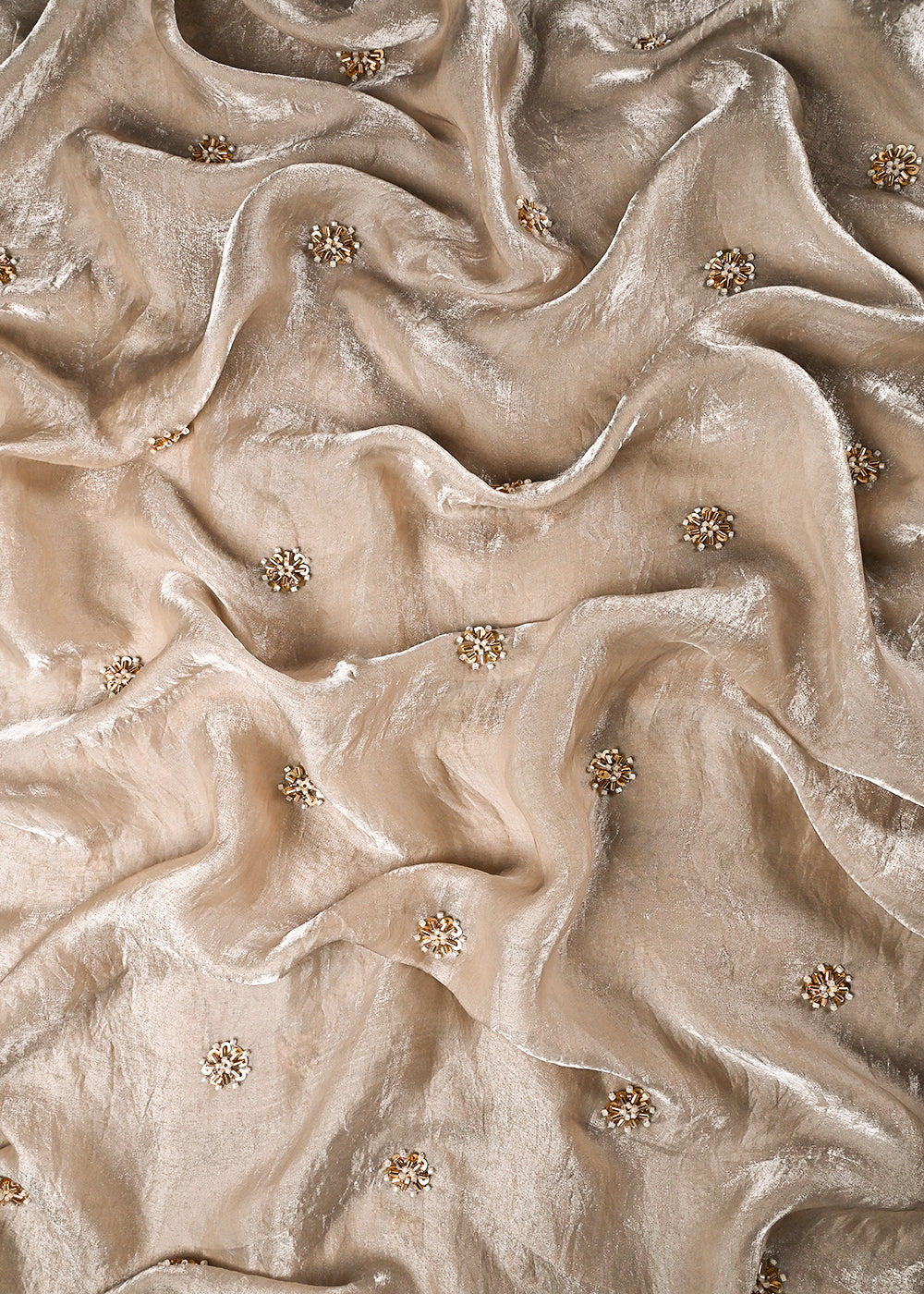 Beige Diamond Tissue Fabric With All Over Buti Of Sequins, Katdana And Bead Work 24858