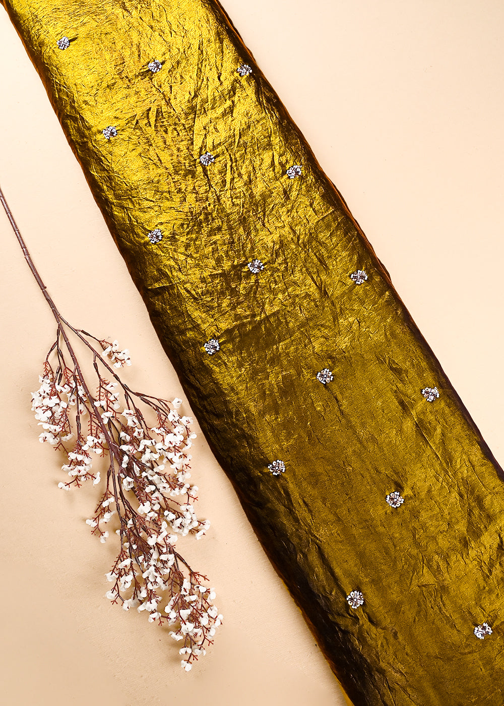 Mehendi Green Diamond Tissue Fabric With All Over Buti Of Sequins, Katdana And Bead Work 24859