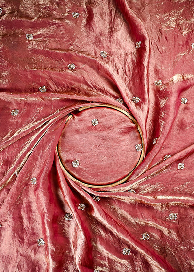 Onion Pink Diamond Tissue Fabric With All Over Buti Of Sequins, Katdana And Bead Work 24860