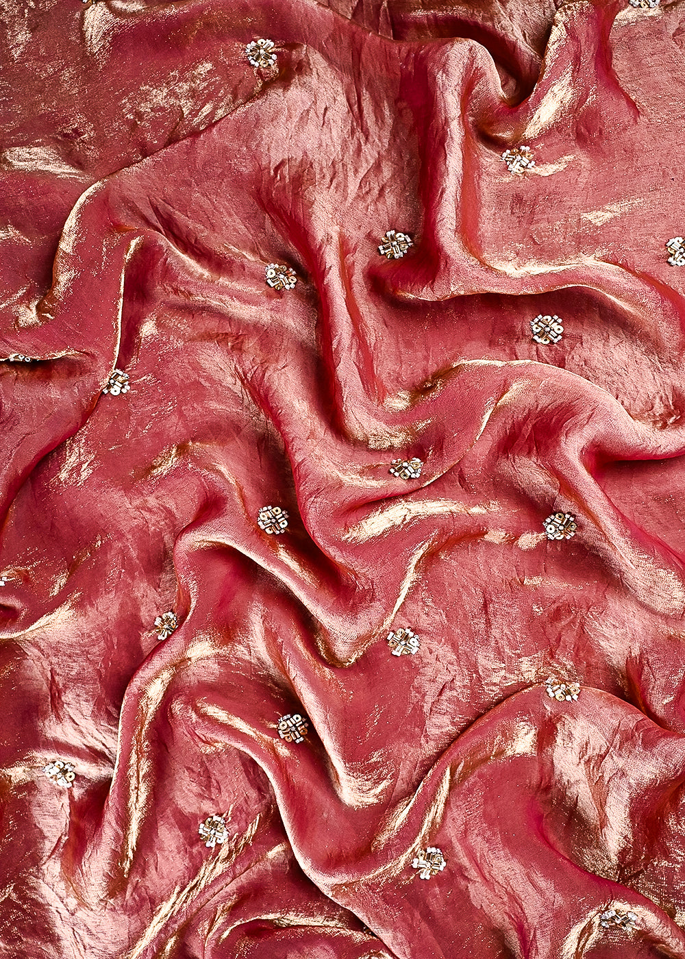 Onion Pink Diamond Tissue Fabric With All Over Buti Of Sequins, Katdana And Bead Work 24860