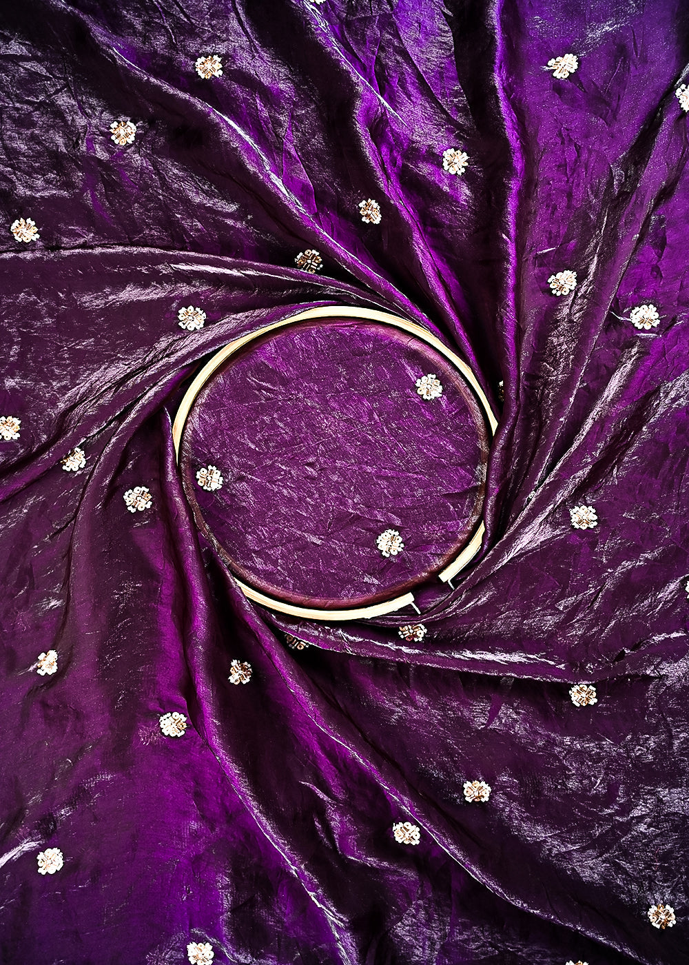 Purple Diamond Tissue Fabric With All Over Buti Of Sequins, Katdana And Bead Work 24861