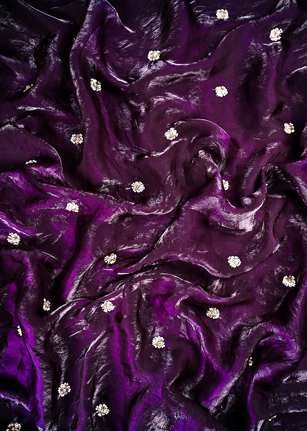 Purple Diamond Tissue Fabric With All Over Buti Of Sequins, Katdana And Bead Work 24861
