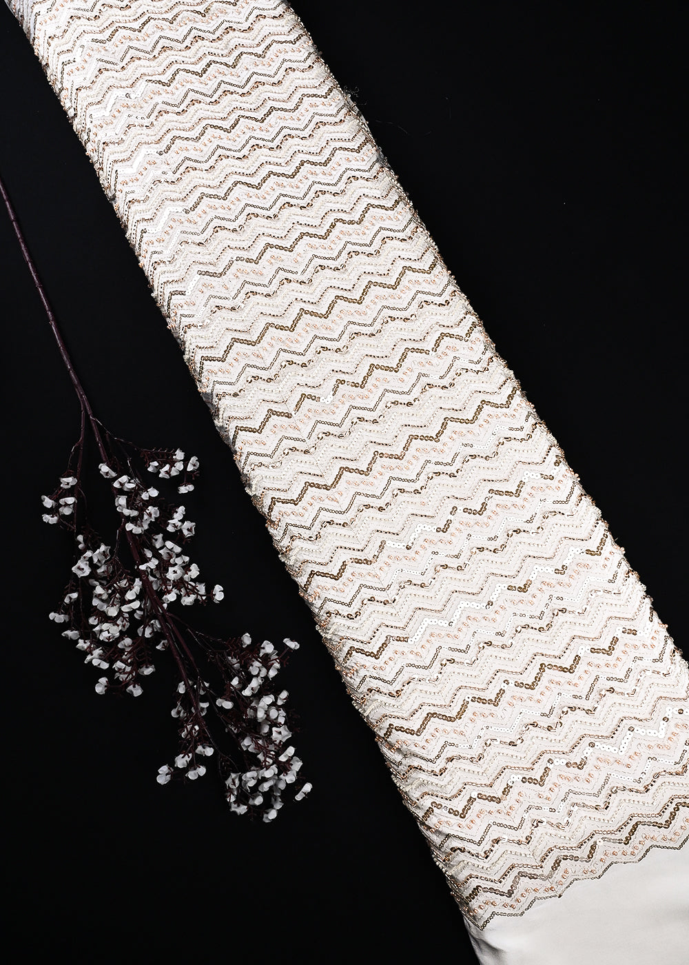 White Dyeable Crepe Fabric With All Over Zari, Sequins, Katdana And Bead Work 24876