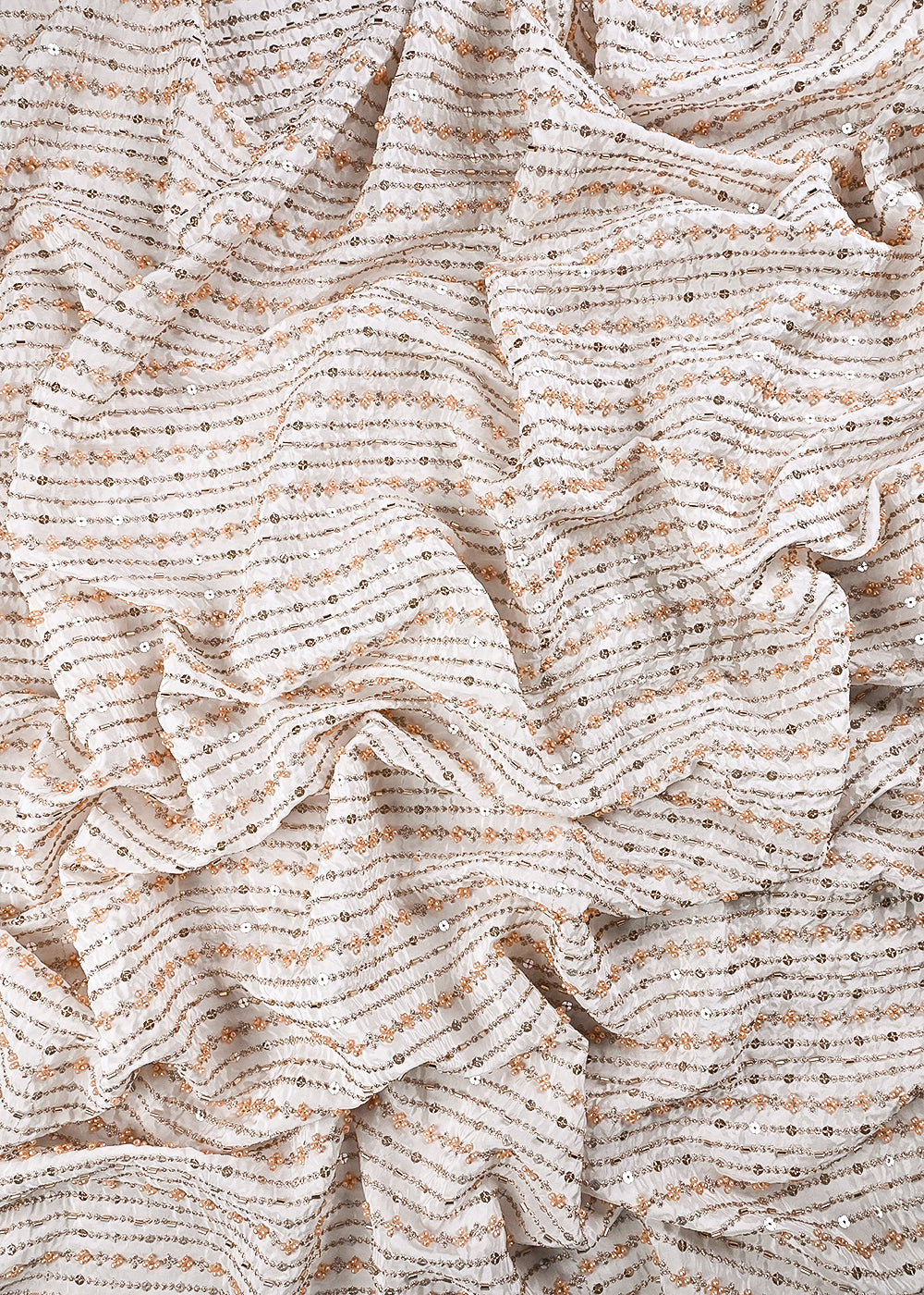 White Dyeable Crepe Fabric With All Over Zari, Sequins, Katdana And Bead Work 24877