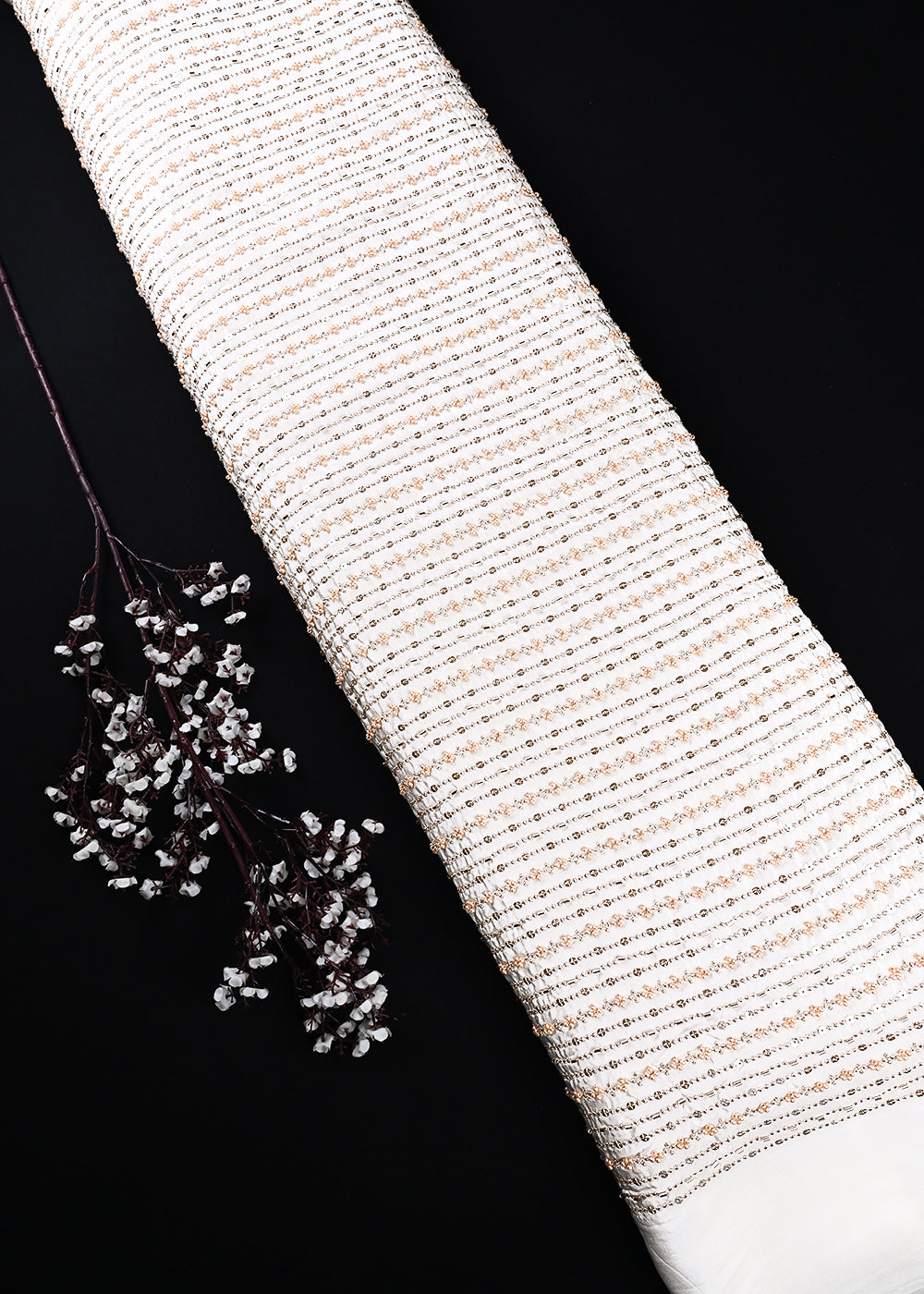 White Dyeable Crepe Fabric With All Over Zari, Sequins, Katdana And Bead Work 24877