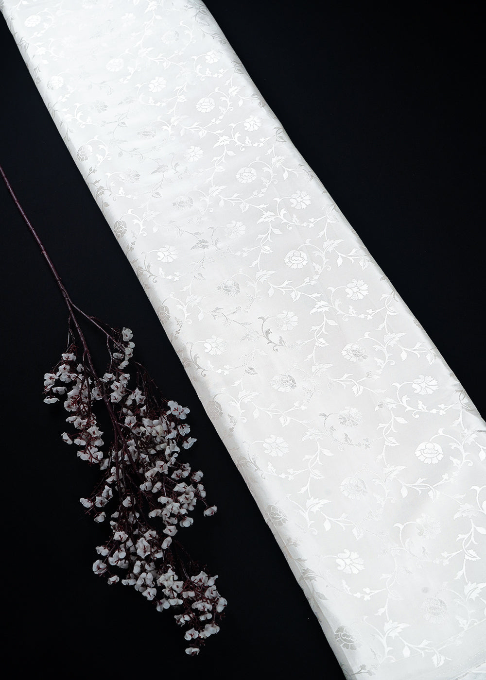 White Dyeable Silk Fabric With All Over Thread Work 24884