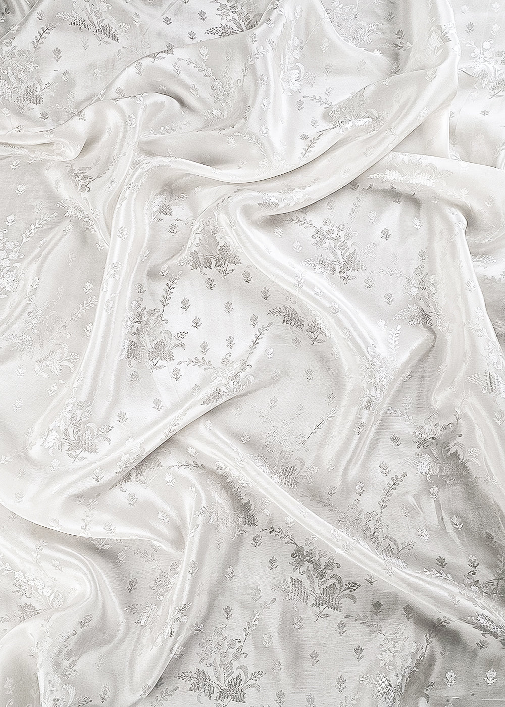 White Dyeable Silk Fabric With All Over Self Work 24885