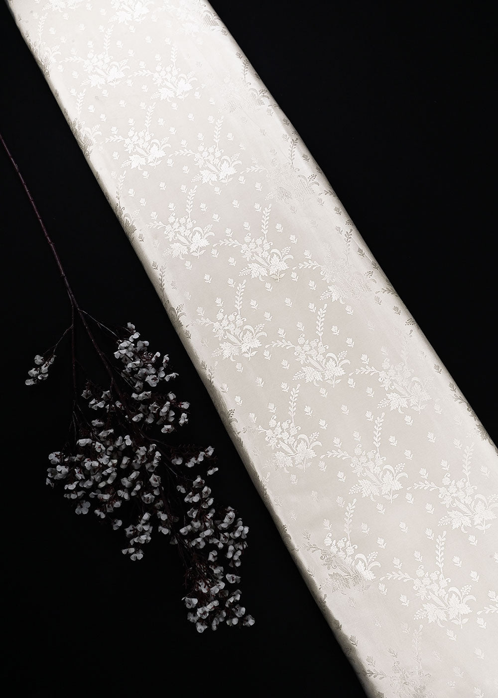White Dyeable Silk Fabric With All Over Self Work 24885