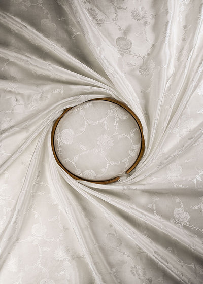 White Dyeable Silk Fabric With All Over Self Work 24886