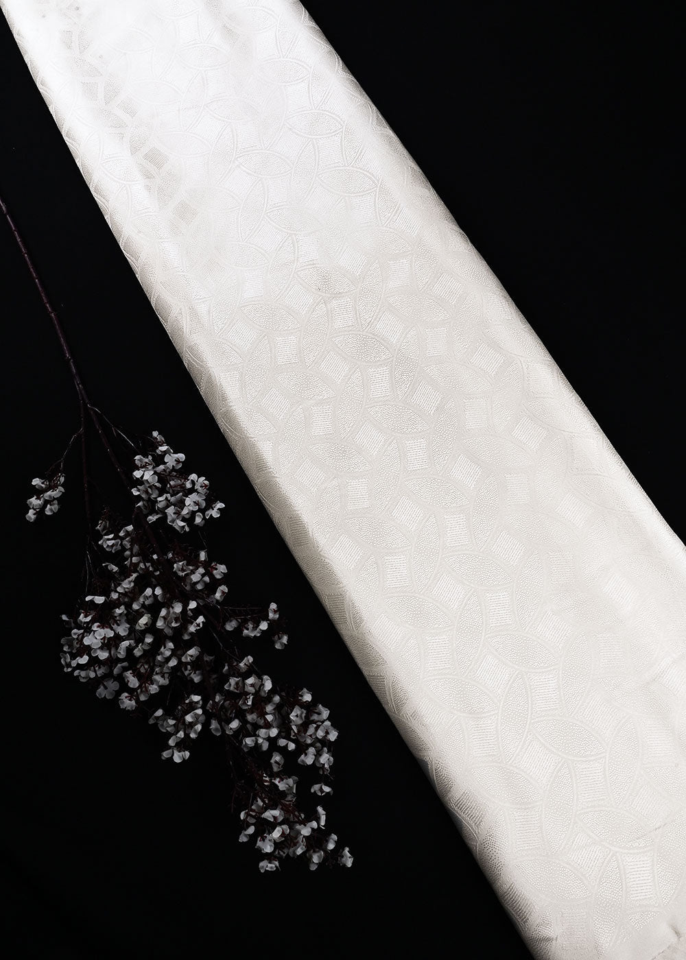 White Dyeable Silk Fabric With All Over Self Work 24887