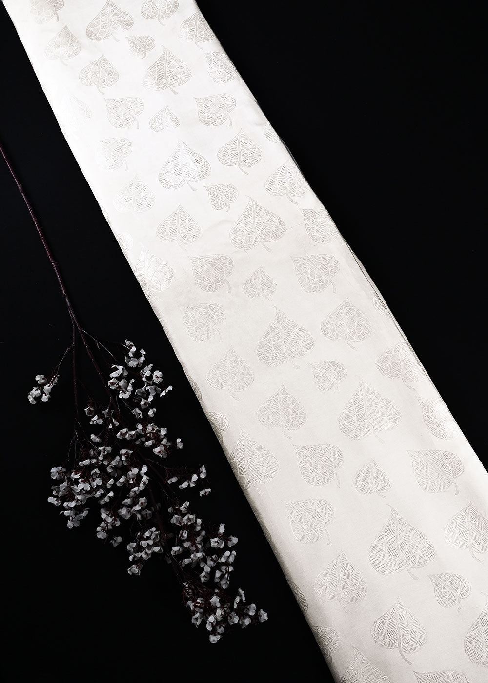 White Dyeable Silk Fabric With All Over Self Work 24888