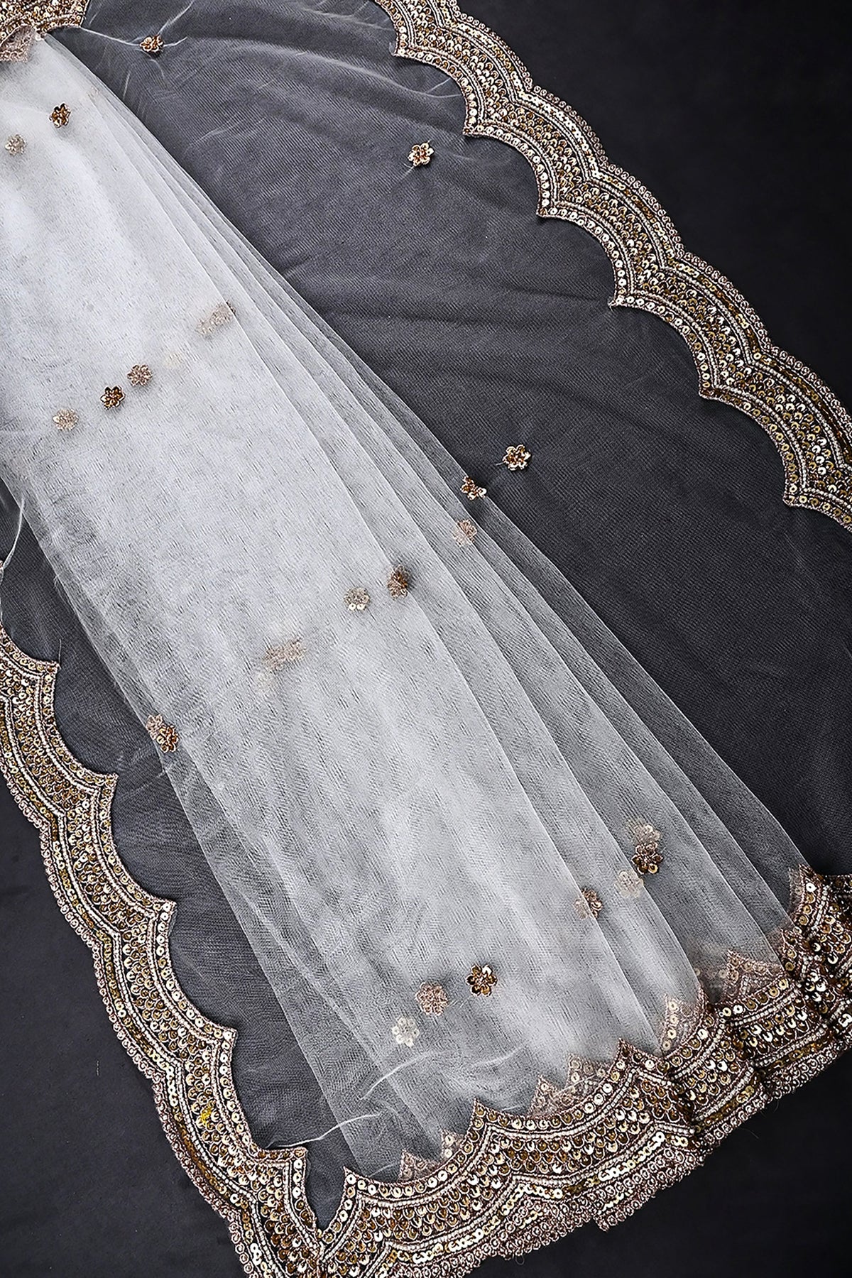 White Dyeable Net Dupatta All Over Zari, Sequins And Katdana Work 24913