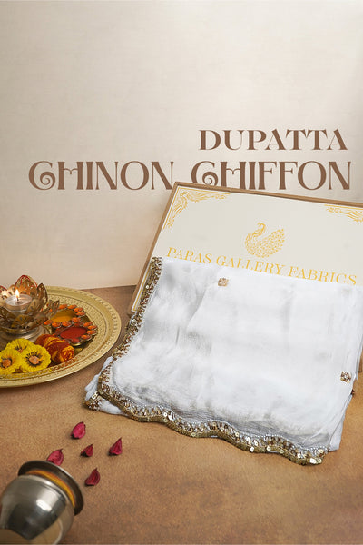 White Dyeable Chinon Chiffon Dupatta All Over Sequins And Katdana Work 24914