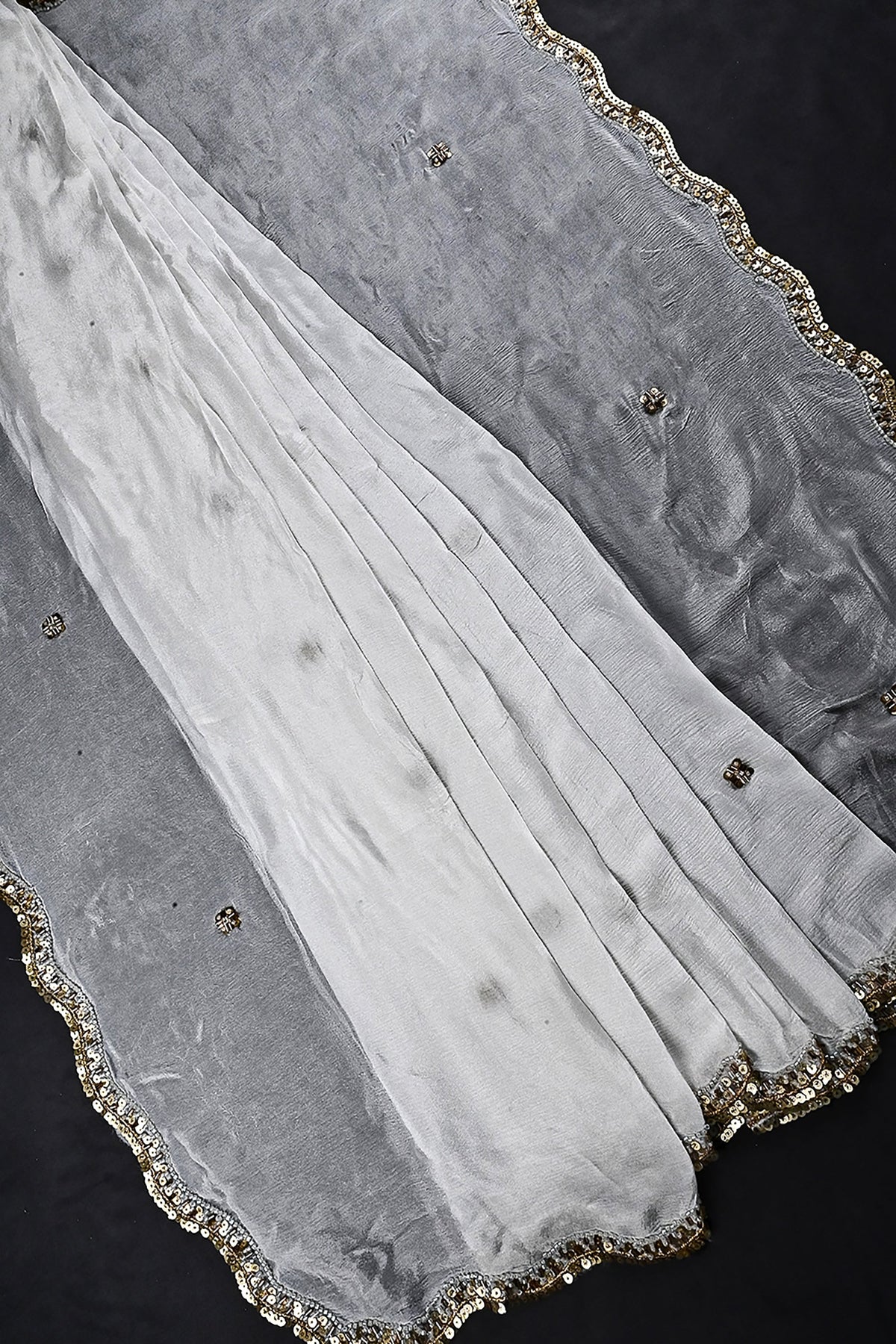 White Dyeable Chinon Chiffon Dupatta All Over Sequins And Katdana Work 24914