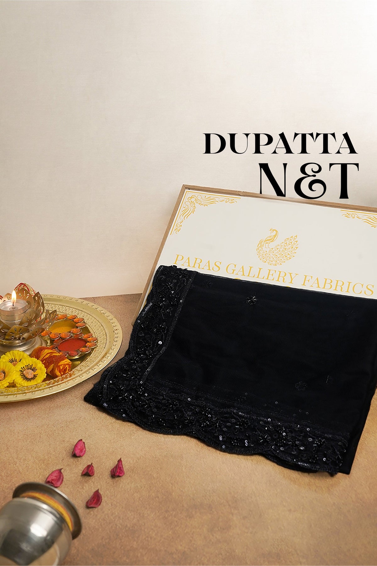 Black Net Dupatta All Over Sequins And Katdana Work 24915