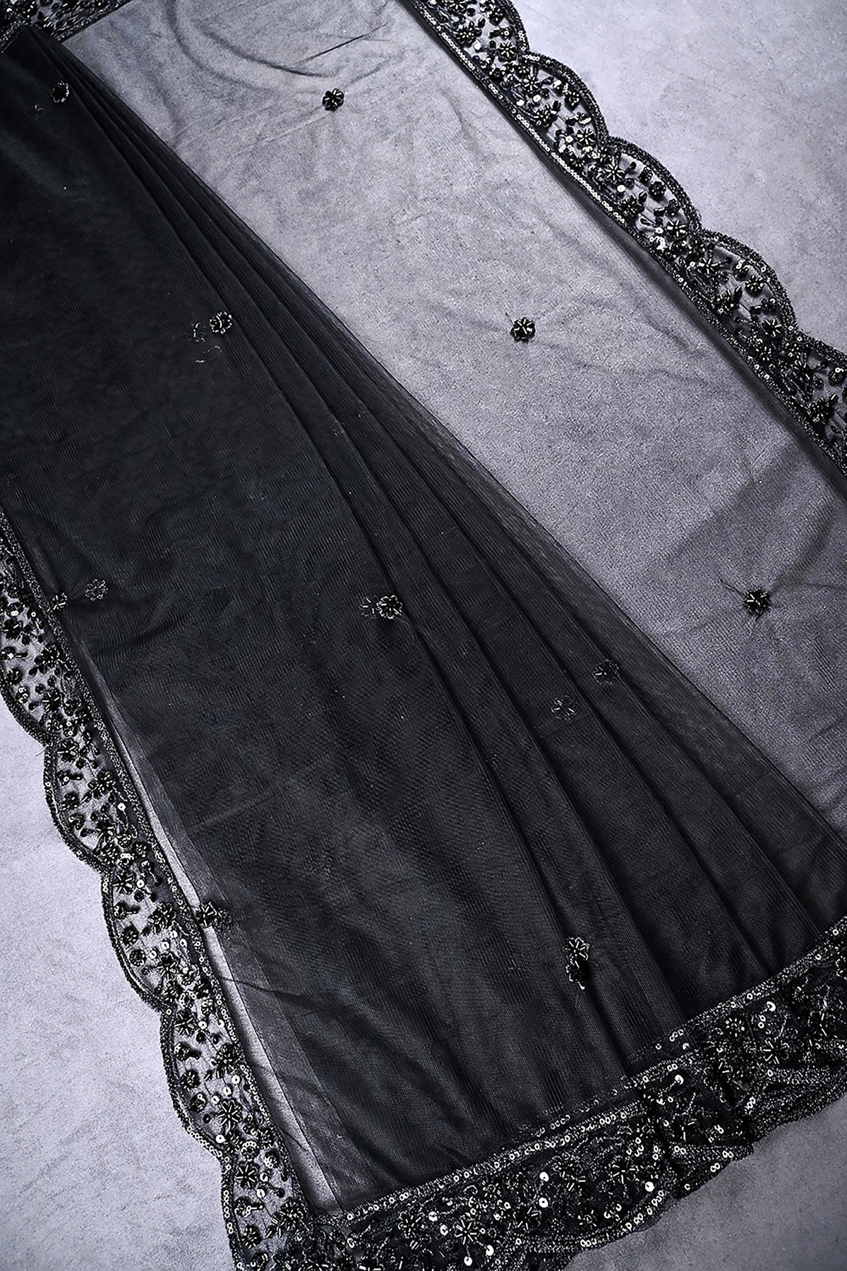 Black Net Dupatta All Over Sequins And Katdana Work 24915