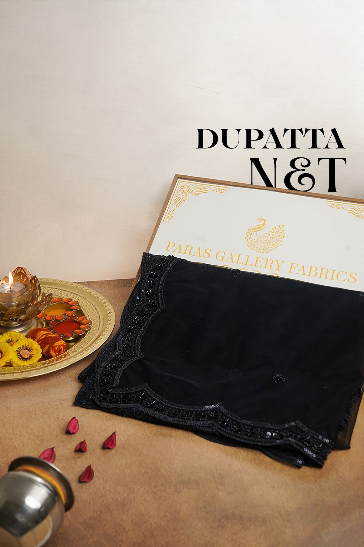 Black Net Dupatta All Over Sequins And Katdana Work 24916