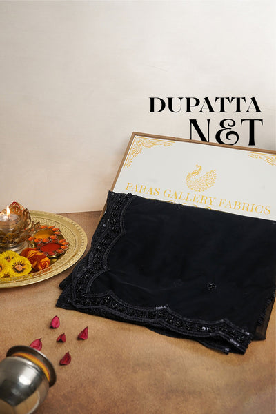 Black Net Dupatta All Over Sequins And Katdana Work 24916