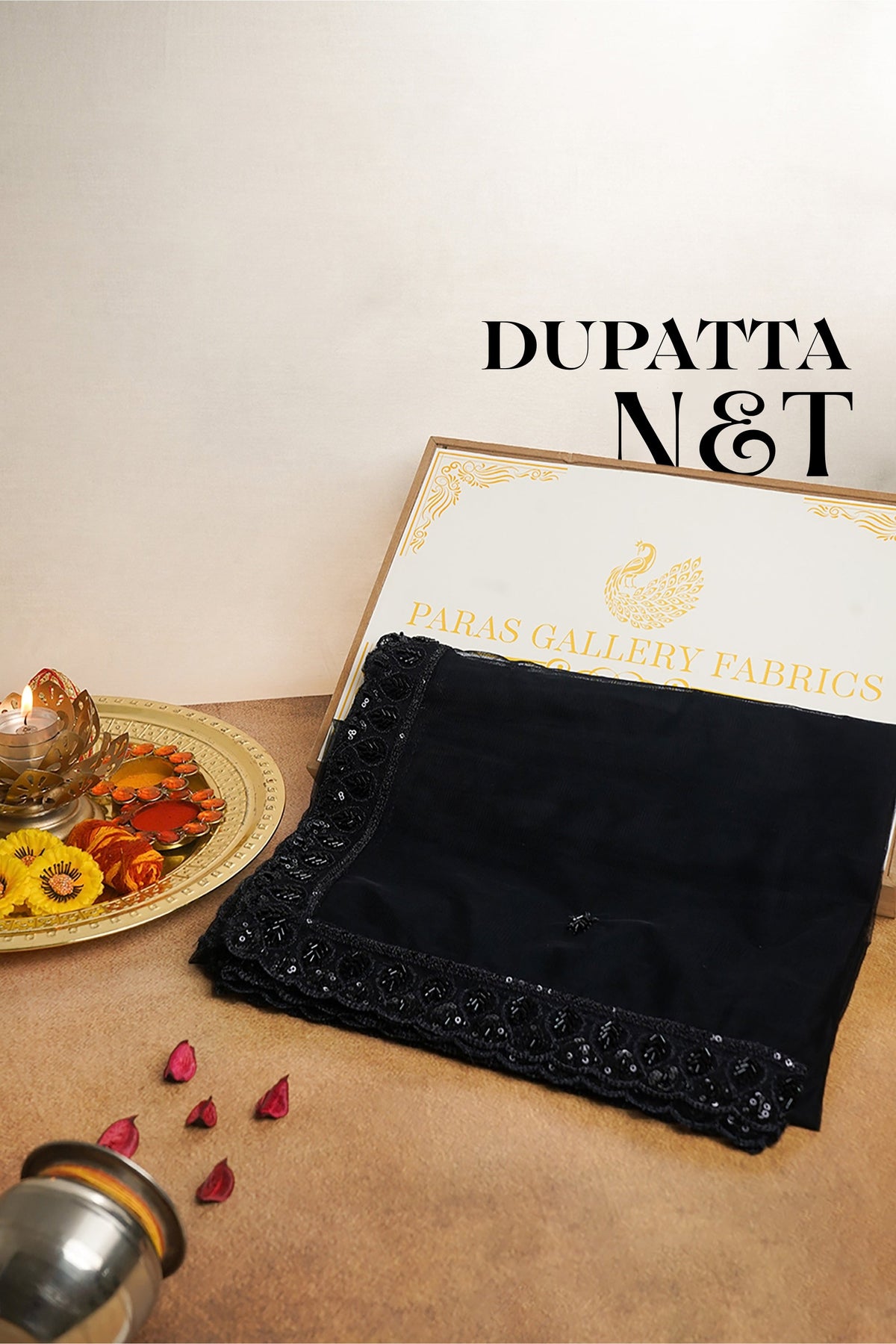 Black Net Dupatta All Over Sequins And Katdana Work 24917