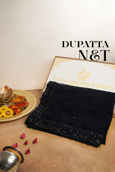Black Net Dupatta All Over Sequins And Katdana Work 24917