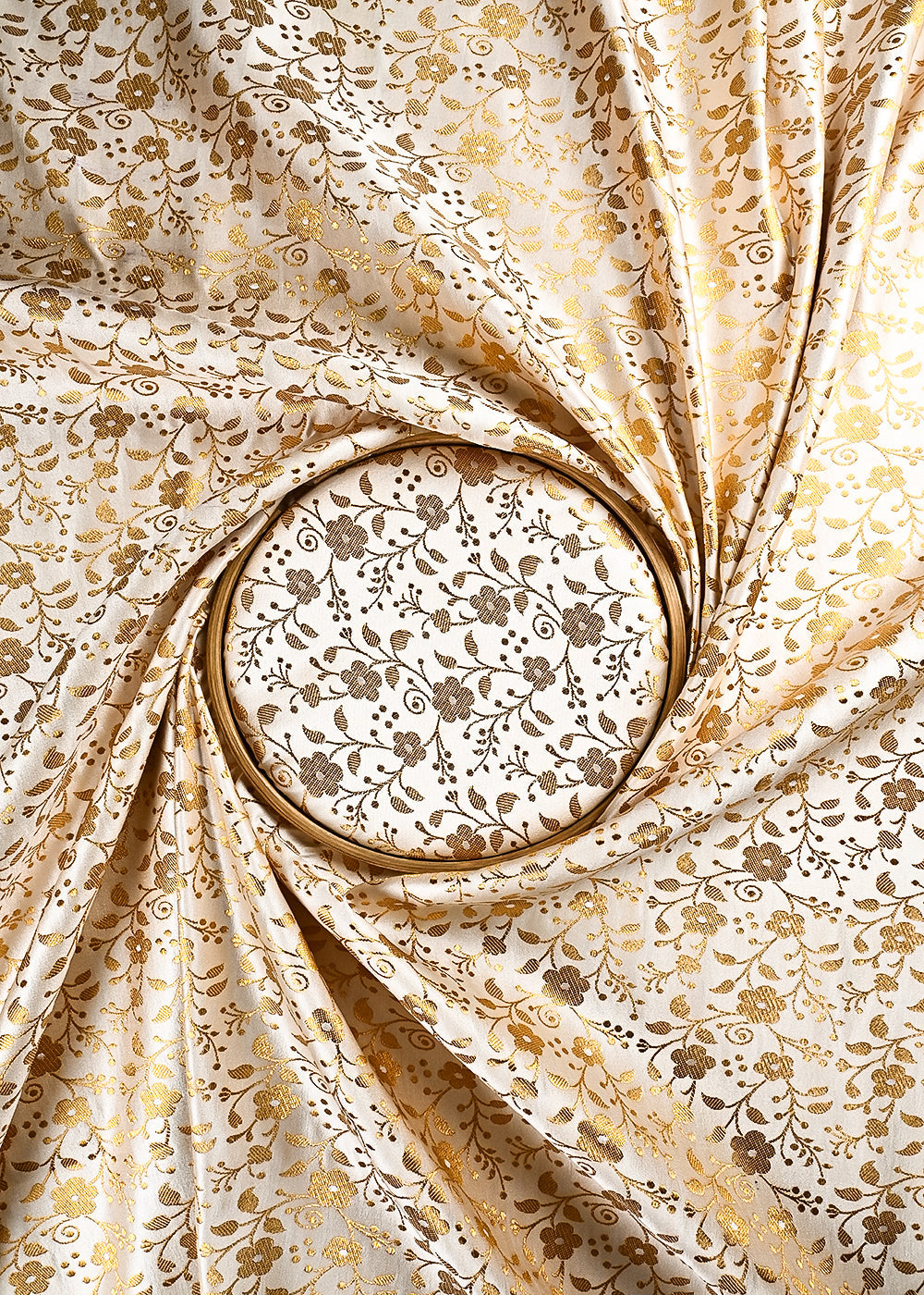 Off White Banarasi Brocade Fabric With All Over Thread And Zari Handloom 24922