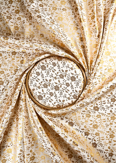 Off White Banarasi Brocade Fabric With All Over Thread And Zari Handloom 24922