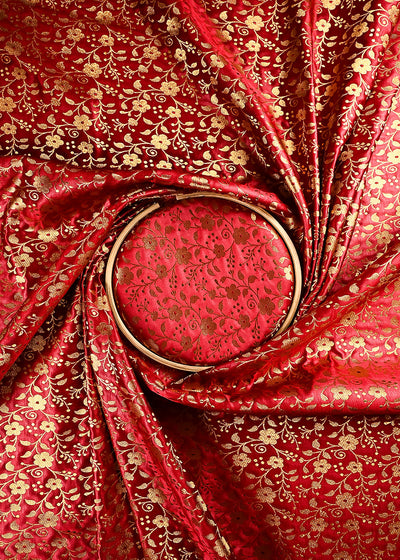 Maroon Banarasi Brocade Fabric With All Over Thread And Zari Handloom 24923