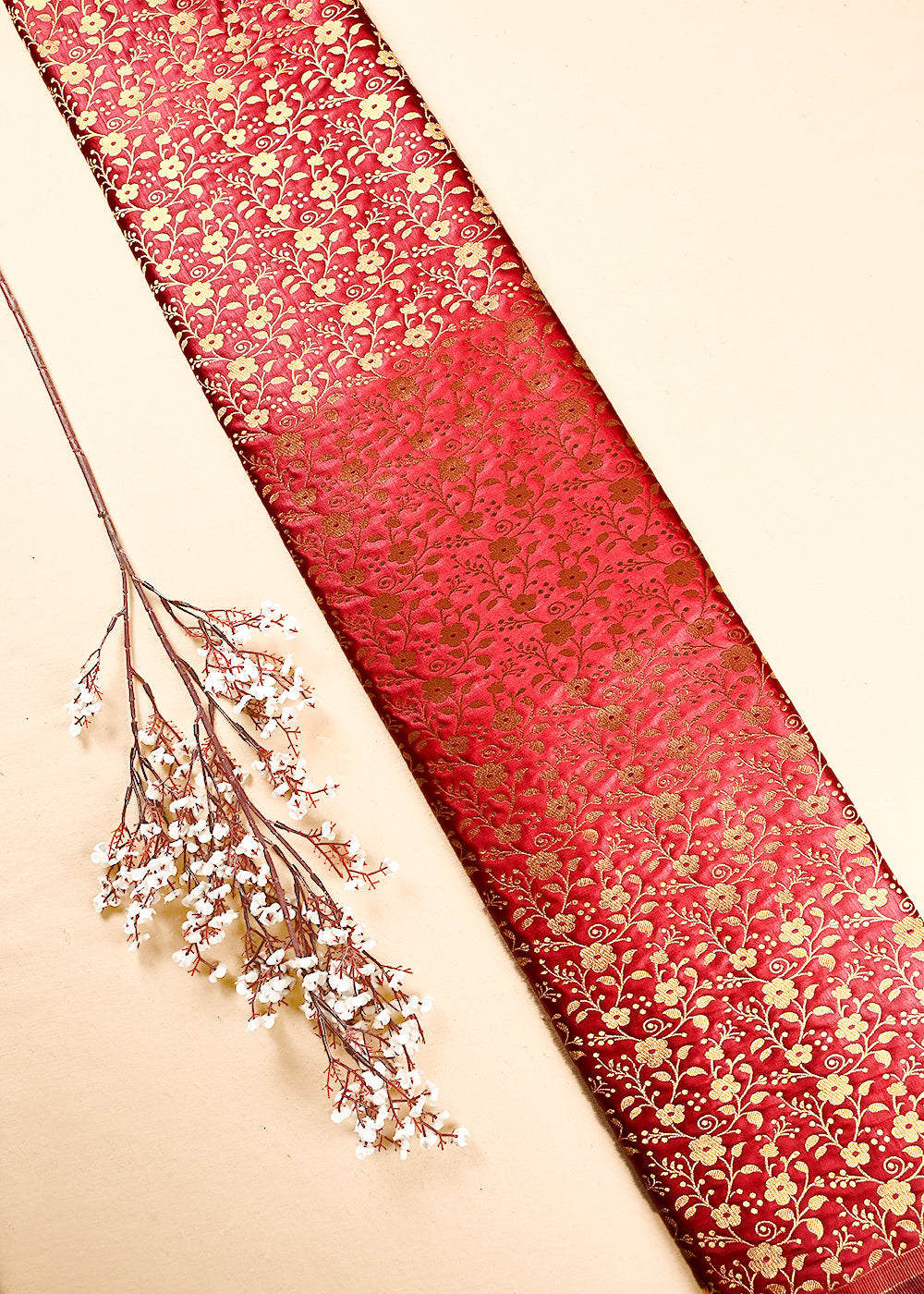 Maroon Banarasi Brocade Fabric With All Over Thread And Zari Handloom 24923