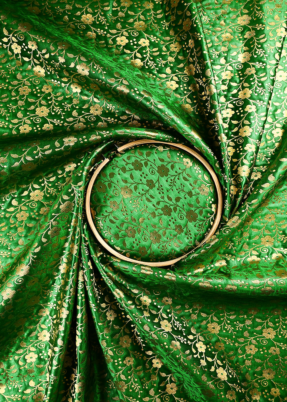 Green Banarasi Brocade Fabric With All Over Thread And Zari Handloom 24924