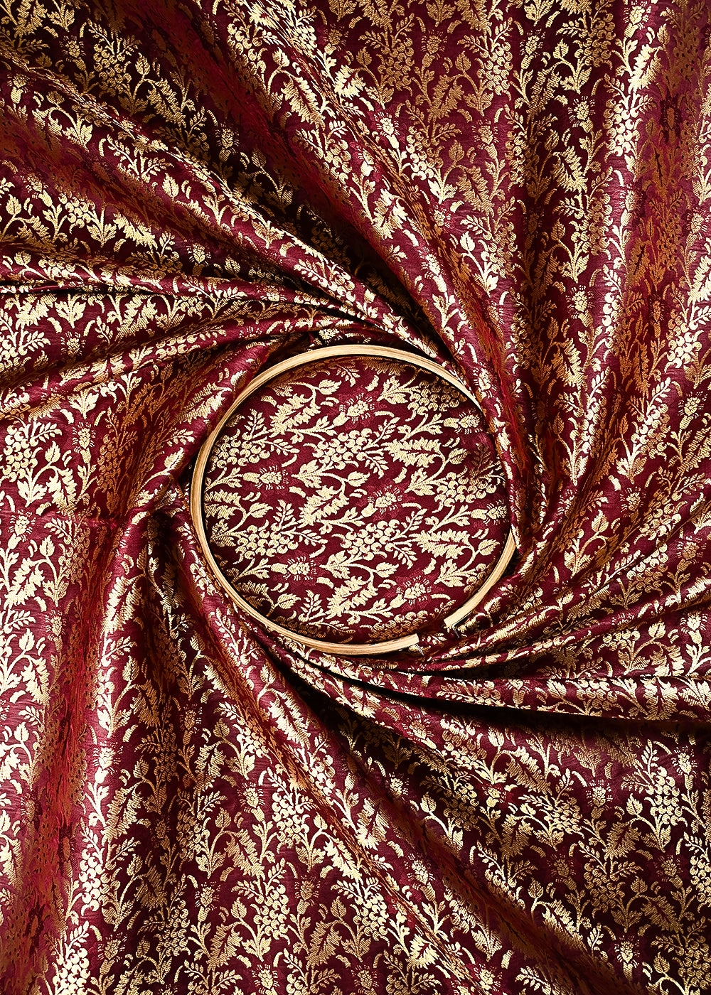 Wine Banarasi Brocade Fabric With All Over Thread And Zari Handloom 24926