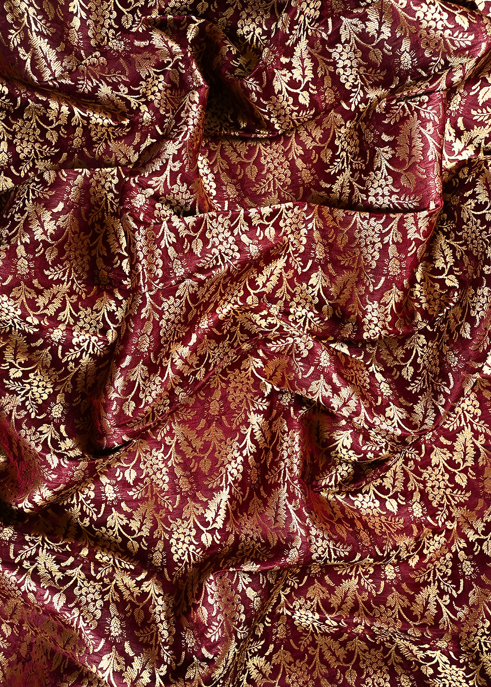 Wine Banarasi Brocade Fabric With All Over Thread And Zari Handloom 24926