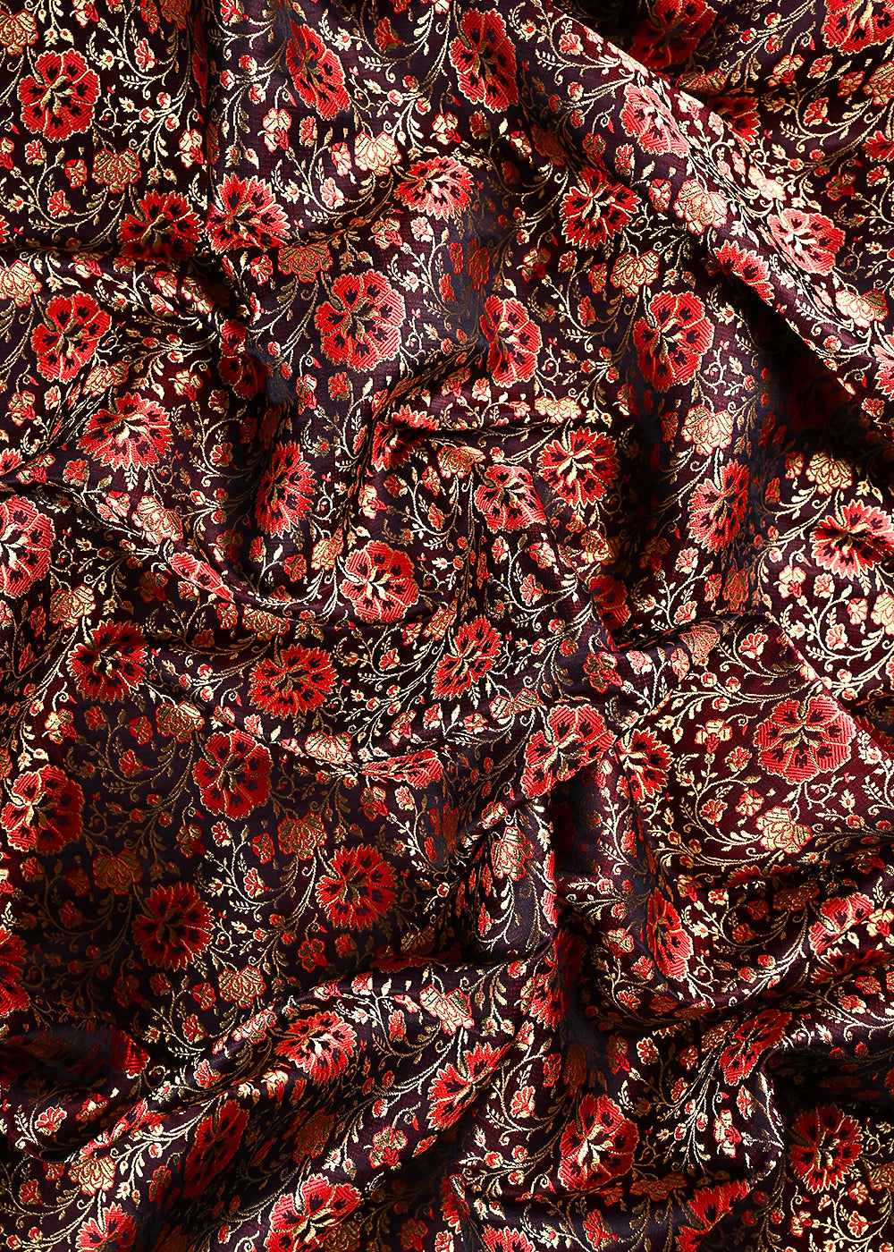 Wine Banarasi Brocade Fabric With All Over Thread And Zari Handloom 24927