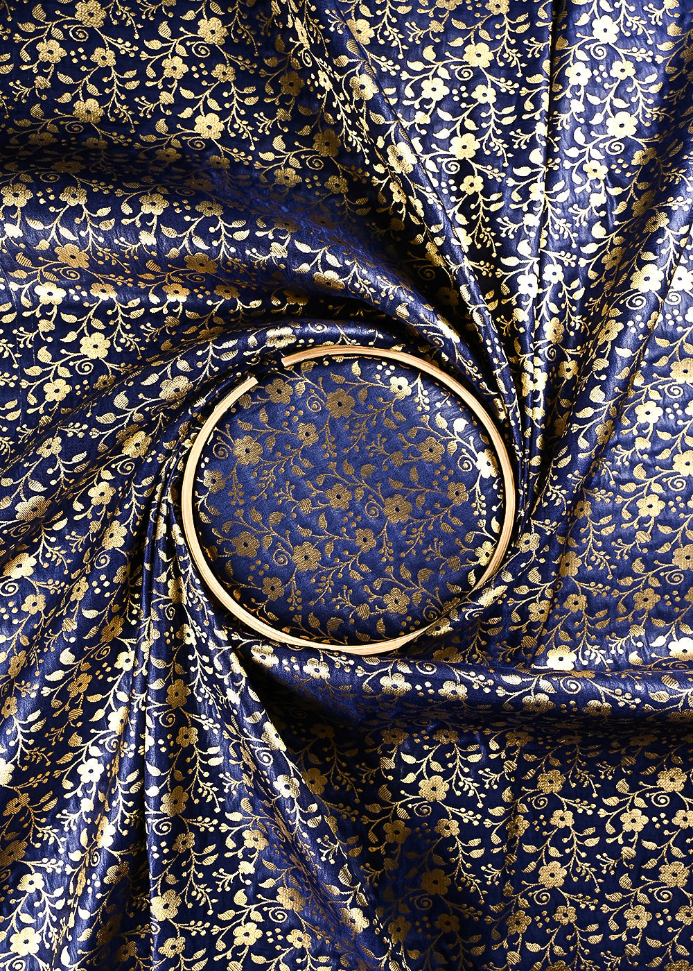 Navy Blue Banarasi Brocade Fabric With All Over Thread And Zari Handloom 24928